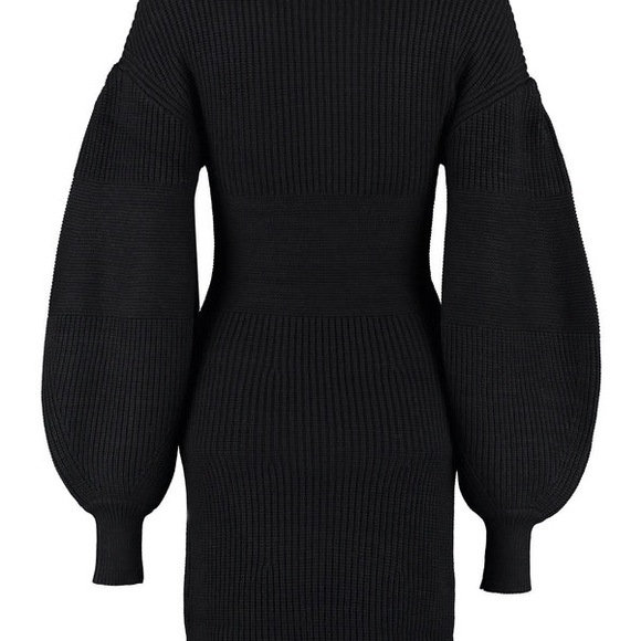 STAUD Sweater Dress Marylebone Black Knit Mini Small Fall Balloon Sleeve, Size S - Picture 6 of 11